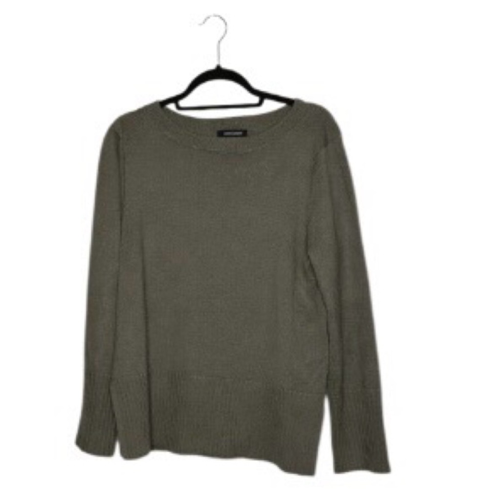 Cable & Gauge Olive Green Tunic Sweater Ribbed Trim Long‎ Sleeve Pullover Size L